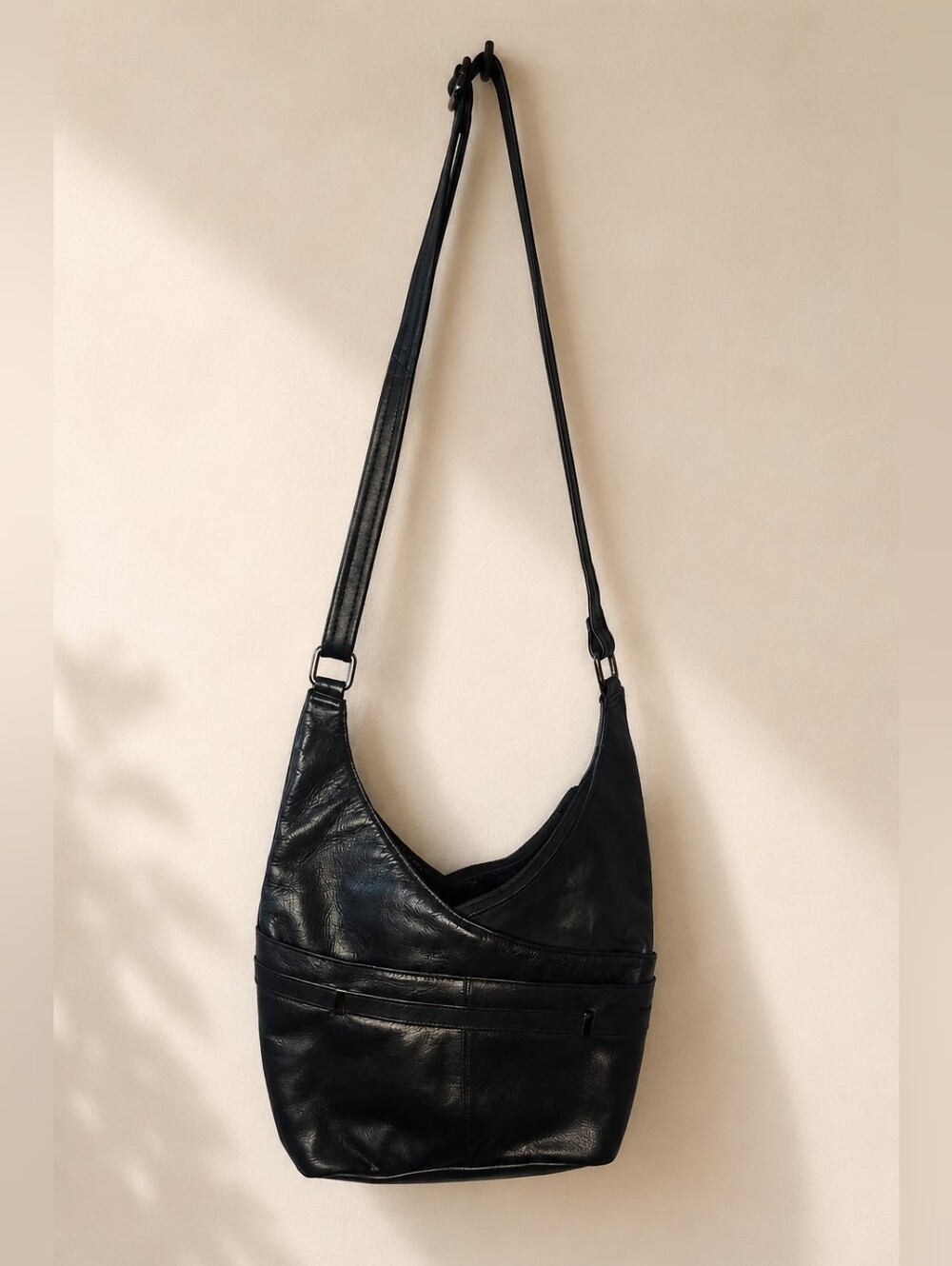 Via Roma Italian Leather Black Shoulder Bag
